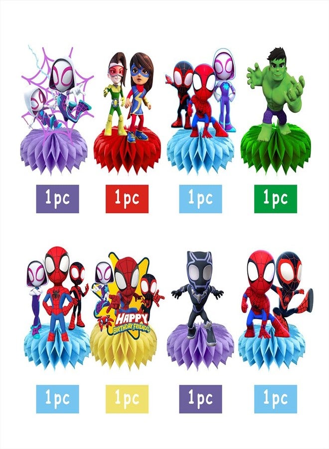 BNFUO 8Pcs Spider and His Friends Honeycomb Table Centerpiece, Cartoon Birthday Party Supplies Table Decorations for Kids Party Decorations - Image 3
